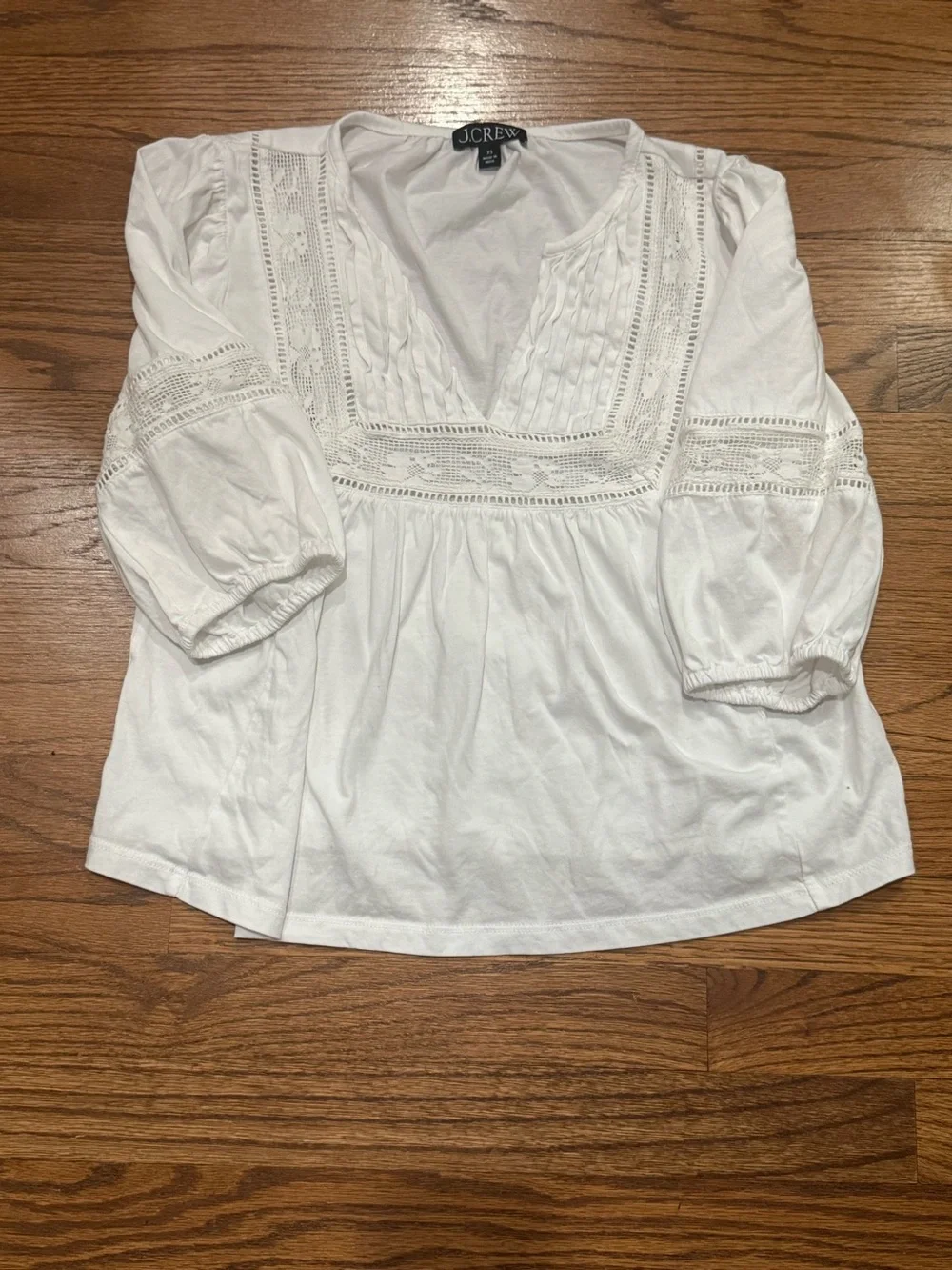 J Crew Lace-Trim Puff-Sleeve Top
